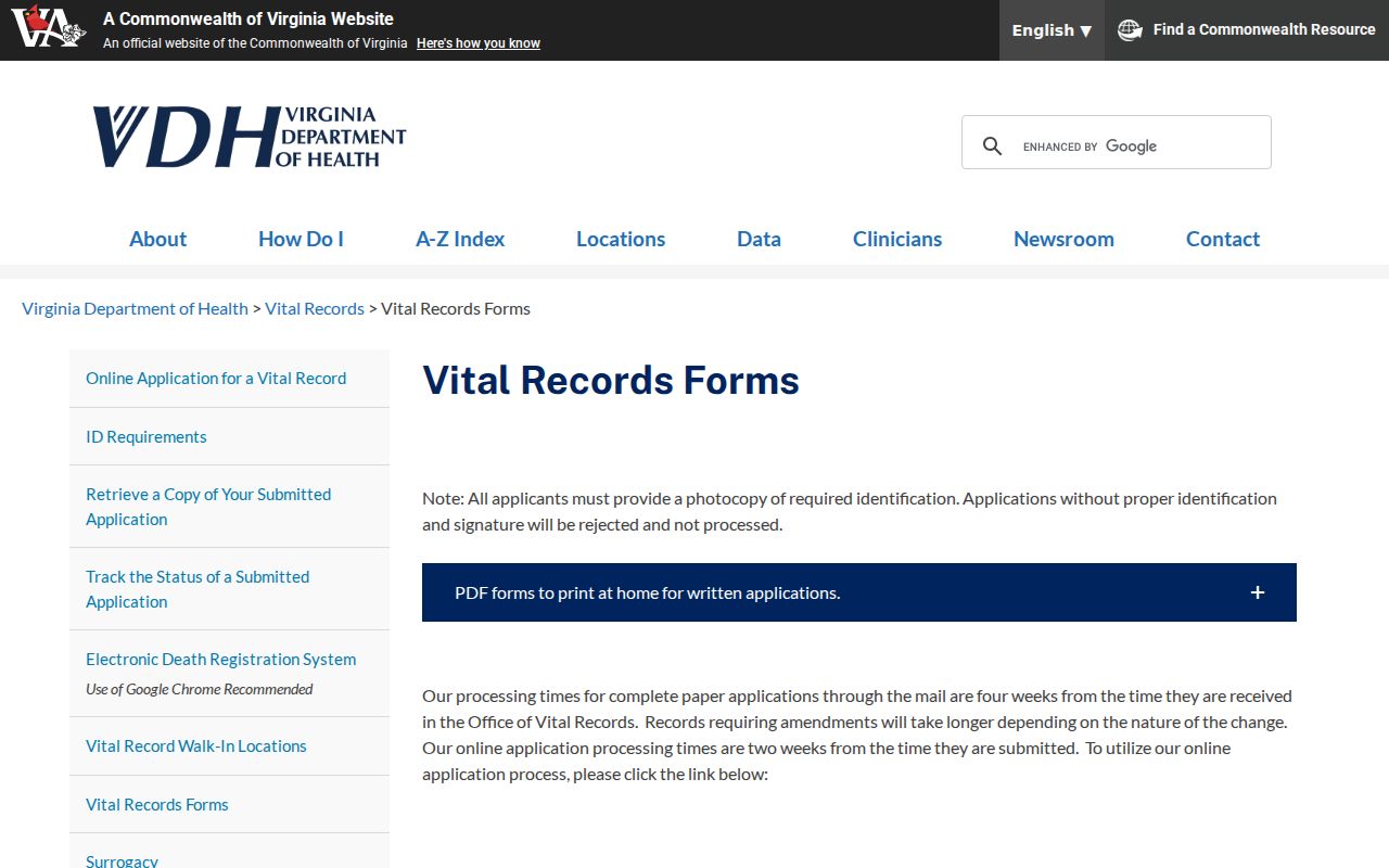 Staunton residents directory Virginia vital records forms